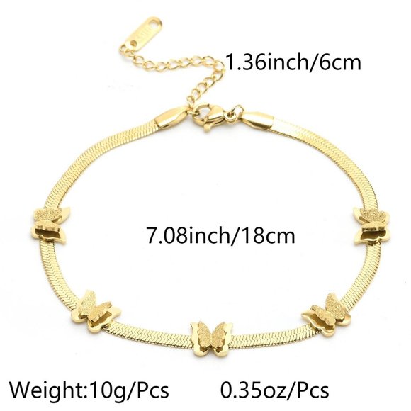 3/$35 18K Gold Plated Butterfly Anklet Ankle Chain Bracelet Stainless Steel - Picture 5 of 8